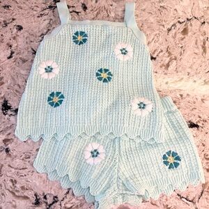 C&C California Kids 2pc Turquoise and Teal Floral Crochet Set